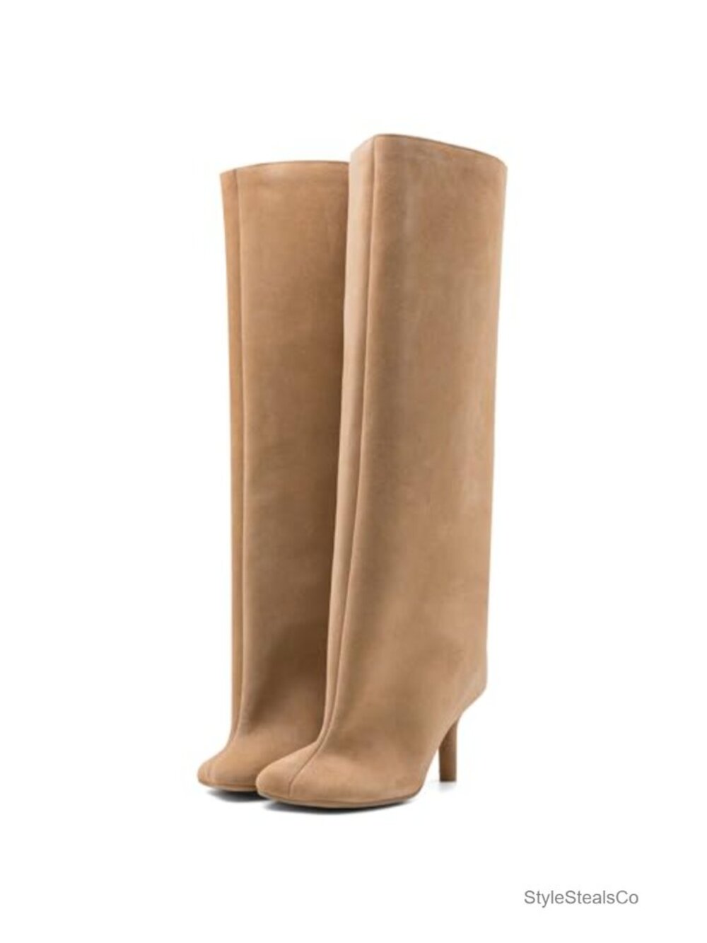 Knee High Faux Suede Stiletto Boots Square Toe Pull On Tall Boots